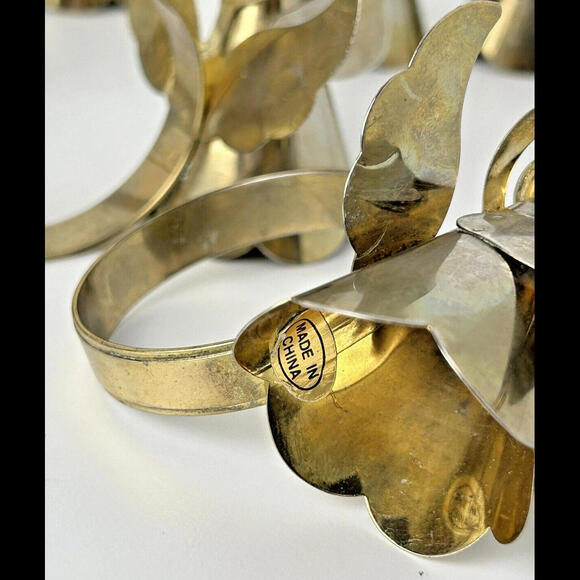 Vintage Napkin Rings Angel Wings Trumpet Gold Tin Metal Lot of 13 China - Picture 7 of 7